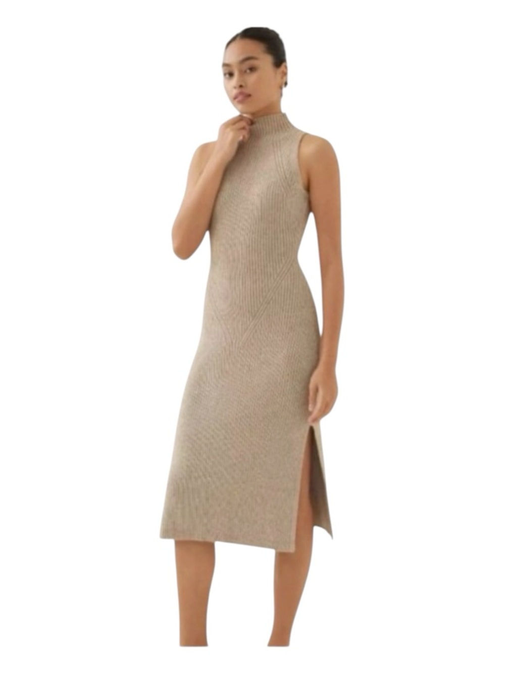 LOVE, BONITO Katrin Midi Tank Dress, Sleeveless, Ribbed, Oat Color, Size XL/10.